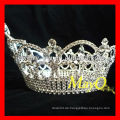 Schönheit Rhinestone Queen Festzug Krone zum Verkauf, volle Kristall runde Krone, große runde Festzug Kronen